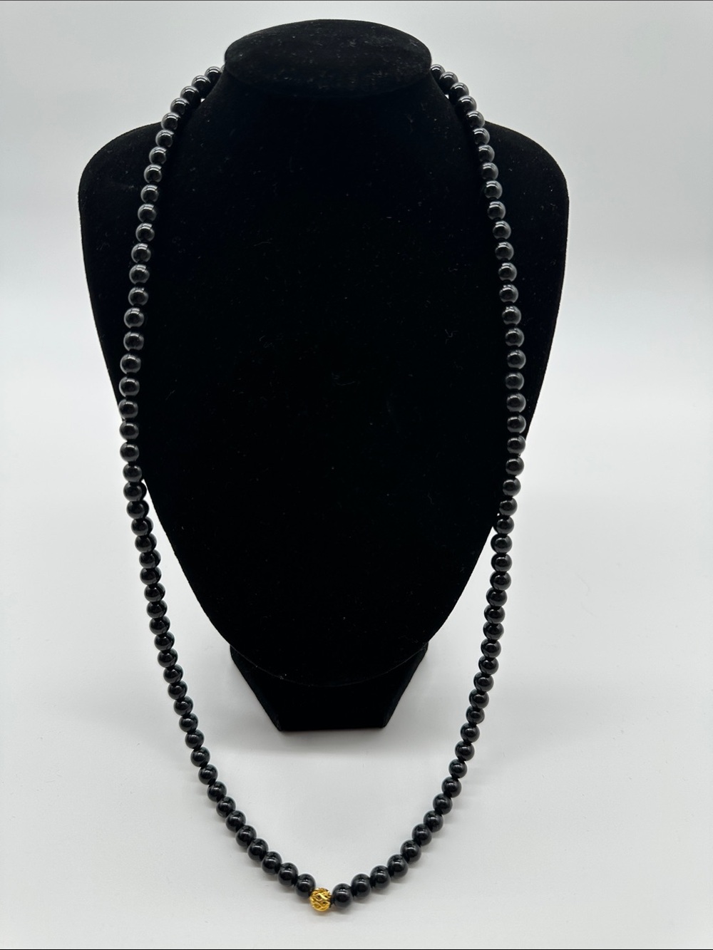Dark Green Jade 25” Necklace With Gold Accent